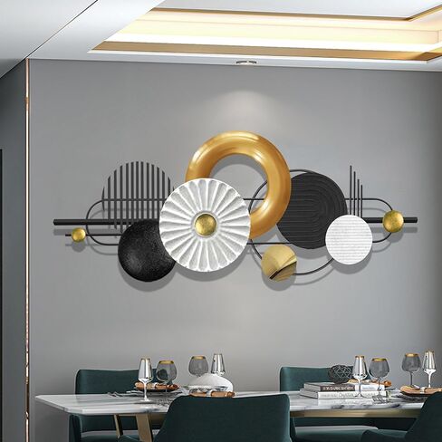 HAVFIFK Metal Wall Art Modern Geometry Wall Decor 59.1" X 22.8" Large Black Silent Non Ticking Analog Wall Clock,Wall Decor for Living Room, Office, Home, Bedroom, Kitchen, Bathroom Wall Sculpture in Saudi Arabia