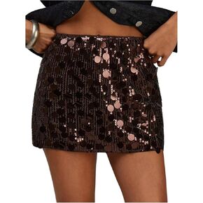 تنورة نسائية من GORGLITTER مُزينة بالترتر وبريق لامع ومنخفضة الارتفاع للحفلات والنوادي على شكل حرف A تنانير صغيرة ملابس للخروج in Kuwait