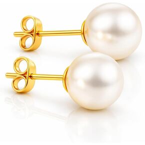 14k Gold Pearl Stud Earrings | Pearl And Gold Stud Earrings | Hypoallergenic | For Sensitive Ears Women | Real Gold Earrings For Women in Saudi Arabia