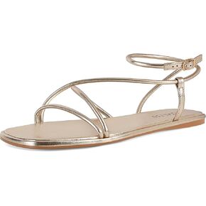 STALOV صنادل مسطحة للنساء مربعة مفتوحة من الأمام من الجلد بحزام الكاحل صنادل مسطحة أحذية مريحة للشاطئ والصيف in Kuwait