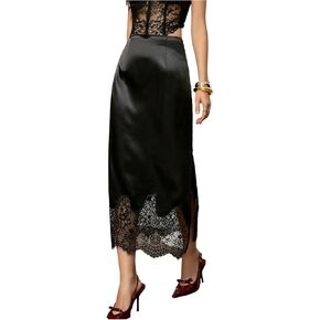 GORGLITTER Women's Lace Satin Skirt Split High Waist Half Slip Dressy Elegant A Line Maxi Skirts in Saudi Arabia