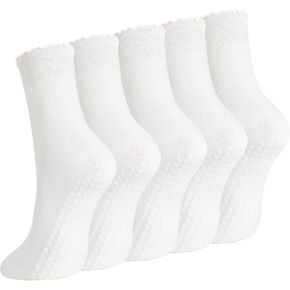 5 Pairs Grip Yoga Socks for Women Non Slip Crew Socks with Ruffle Cuff, Soft Stretch Pilates Barre Workout Sock in Kuwait