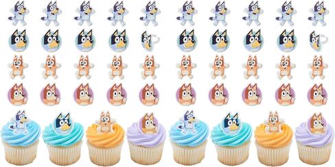 حلقات DecoPac Bluey So Much Fun، ديكورات كب كيك تتميز باللون الأزرق، والبينجو، واللصوص، والفلفل الحار، أغطية كعكة ثلاثية الأبعاد آمنة للطعام - 24 قطعة in Kuwait