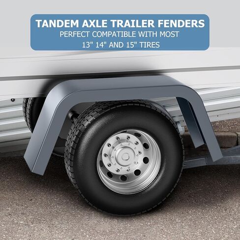 Heavy Duty Protection Trailer Fenders - Steel, Single Axle, Fits 14"-16" Wheels, Rust-Resistant Square Design, Set of 2, Ideal for Car Hauler, Utility, Cargo, Landscape Trailers, black in Kuwait