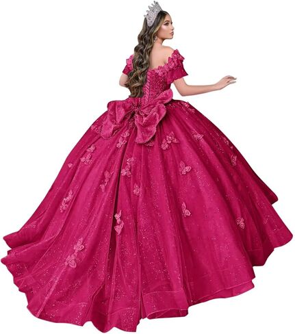 Ftupza Off Shoulder Quinceanera Dresses Puffy Butterfly Ball Gowns for Vestido de 15 años Glitter Beaded Prom Dress Ftu15 in Saudi Arabia