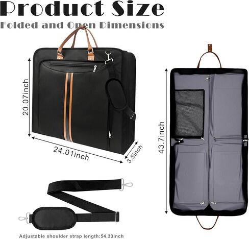 حقائب ملابس للسفر، حقيبة كبيرة للحمل لتعليق الملابس، مقاومة للماء وخالية من التجاعيد مع حزام كتف للعمل، للرجال والنساء (أسود) in Kuwait