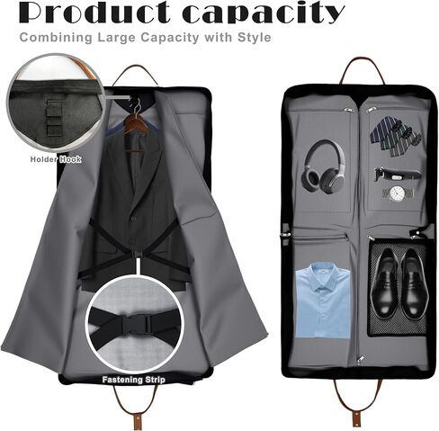 حقائب ملابس للسفر، حقيبة كبيرة للحمل لتعليق الملابس، مقاومة للماء وخالية من التجاعيد مع حزام كتف للعمل، للرجال والنساء (أسود) in Kuwait