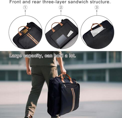 حقائب ملابس للسفر، حقيبة كبيرة للحمل لتعليق الملابس، مقاومة للماء وخالية من التجاعيد مع حزام كتف للعمل، للرجال والنساء (أسود) in Kuwait