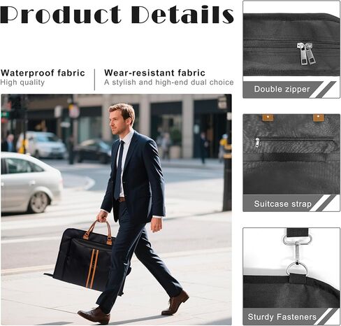 حقائب ملابس للسفر، حقيبة كبيرة للحمل لتعليق الملابس، مقاومة للماء وخالية من التجاعيد مع حزام كتف للعمل، للرجال والنساء (أسود) in Kuwait