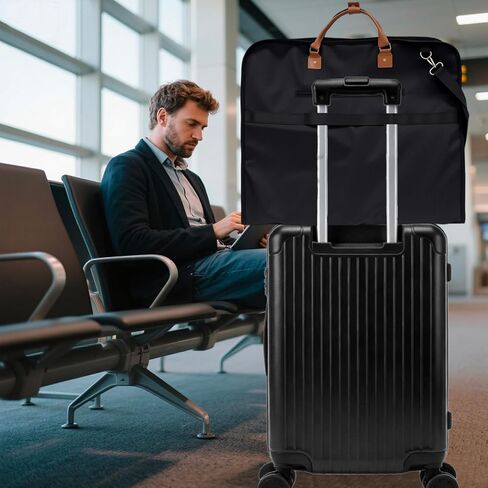 حقائب ملابس للسفر، حقيبة كبيرة للحمل لتعليق الملابس، مقاومة للماء وخالية من التجاعيد مع حزام كتف للعمل، للرجال والنساء (أسود) in Kuwait