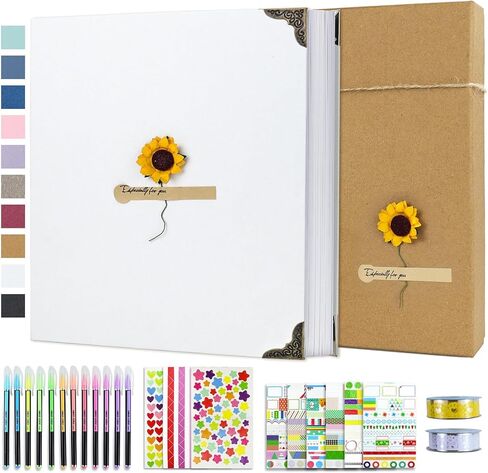 Vienrose DIY Scrapbook Photo Album Kit with Pens Tapes and Stickers 60 Pages Hardcover 8.5x11 Inches 3 Rings Removable Black Paper Scrapbooking Gift for Lover Friends Kids Wedding Valentine's White in Saudi Arabia