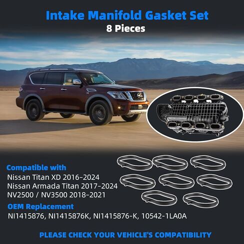 8 PCS Intake Manifold Gaskets Compatible with Nissan Titan XD 2016-2024, Armada Titan 2017-2024, NV2500 NV3500 2018-2021Intake Gaskets Replacement NI1415876K in Saudi Arabia