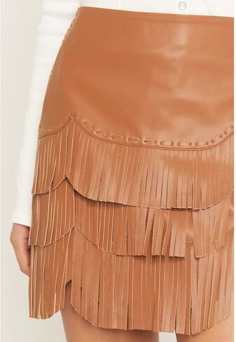 Idyllwind Women's Irene Fringe Faux Leather Skirt - IWFA23S68-CRML Medium Caramel in Saudi Arabia