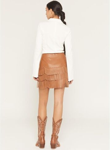Idyllwind Women's Irene Fringe Faux Leather Skirt - IWFA23S68-CRML Medium Caramel in Saudi Arabia