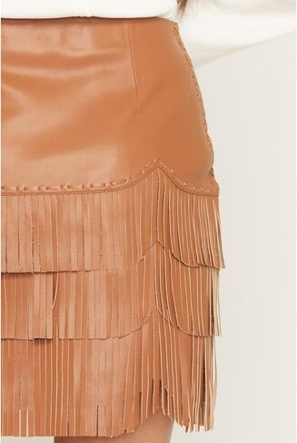 Idyllwind Women's Irene Fringe Faux Leather Skirt - IWFA23S68-CRML Medium Caramel in Saudi Arabia