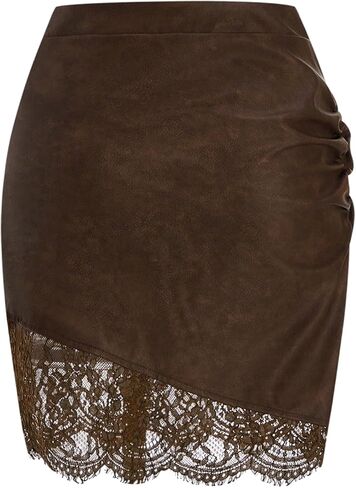 المرأة الأزهار الدانتيل بو الجلود Bodycon تنورة قصيرة زمم Ruched أنيق التنانير خط in Kuwait