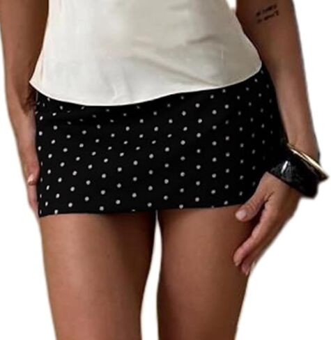 Women Stretchy Mini Skirt Y2K Polka Dot Print Mid Rise Skinny Short Skirts Cocktail Party Night Out Pencil Skirt in Saudi Arabia