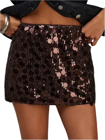 تنورة نسائية من GORGLITTER مُزينة بالترتر وبريق لامع ومنخفضة الارتفاع للحفلات والنوادي على شكل حرف A تنانير صغيرة ملابس للخروج in Kuwait