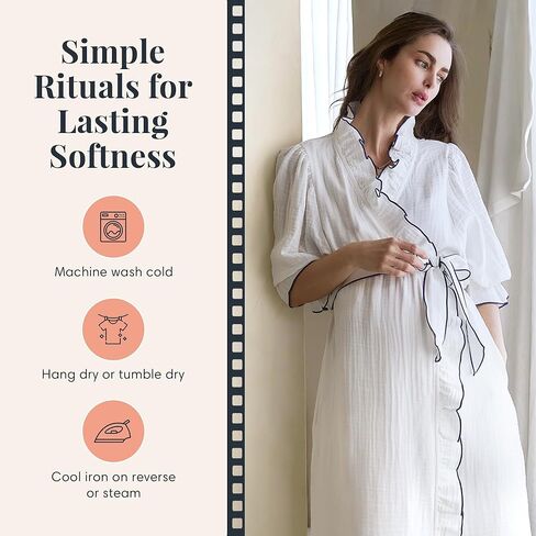 NOTHING FITS BUT Muslin Gauze Maternity Robe for Hospital, Nursing Nightgown Puffed Sleeves Modal & Cotton Delivery Gown in Kuwait