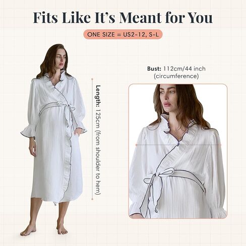 NOTHING FITS BUT Muslin Gauze Maternity Robe for Hospital, Nursing Nightgown Puffed Sleeves Modal & Cotton Delivery Gown in Kuwait
