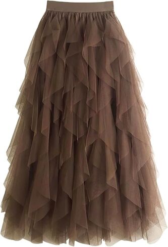 تنورة نسائية من التول على شكل حرف A، تنانير شبكية متوسطة الطول مكشكشة بخصر عالٍ، تنانير رسمية ذات طبقات متدرجة in Kuwait