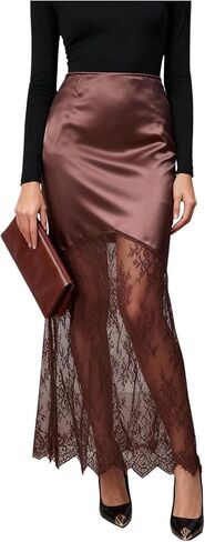 SHENHE Women's Floral Lace Satin Maxi Skirt High Waist Elegant Cocktail Party Fishtail Skirt in Saudi Arabia
