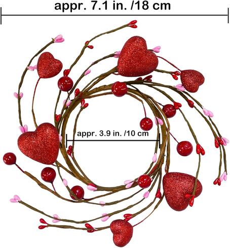 Winlyn 4 قطع حلقات شموع عيد الحب اكاليل الزهور على شكل قلب أحمر وحلقات شموع التوت الحمراء حلقات شموع التوت اكاليل صغيرة بعرض 9.5 سم لنوافذ الزفاف في عيد الحب والقطع المركزية للطاولة in Kuwait