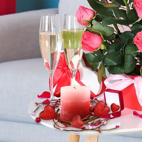 Winlyn 4 قطع حلقات شموع عيد الحب اكاليل الزهور على شكل قلب أحمر وحلقات شموع التوت الحمراء حلقات شموع التوت اكاليل صغيرة بعرض 9.5 سم لنوافذ الزفاف في عيد الحب والقطع المركزية للطاولة in Kuwait