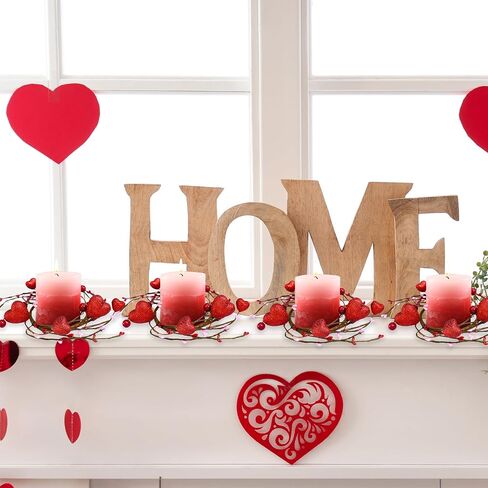 Winlyn 4 قطع حلقات شموع عيد الحب اكاليل الزهور على شكل قلب أحمر وحلقات شموع التوت الحمراء حلقات شموع التوت اكاليل صغيرة بعرض 9.5 سم لنوافذ الزفاف في عيد الحب والقطع المركزية للطاولة in Kuwait