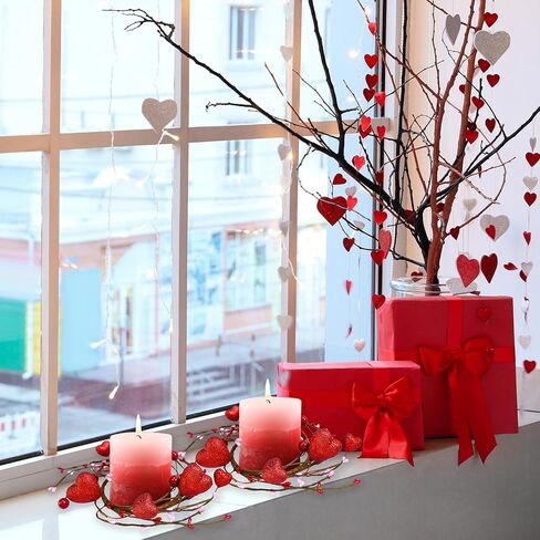 Winlyn 4 قطع حلقات شموع عيد الحب اكاليل الزهور على شكل قلب أحمر وحلقات شموع التوت الحمراء حلقات شموع التوت اكاليل صغيرة بعرض 9.5 سم لنوافذ الزفاف في عيد الحب والقطع المركزية للطاولة in Kuwait