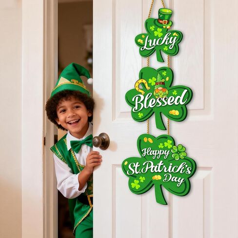 ديكورات باب يوم القديس باتريك، علامة باب خشبية سعيدة لعيد القديس باتريك، شماعة باب شامروك ديكور يوم القديس باتريك، أكاليل مباركة محظوظة للباب الأمامي، ديكورات يوم القديس باتريك داخلي وخارجي in Kuwait