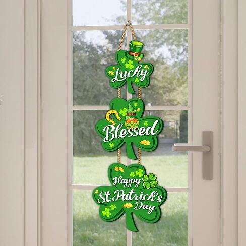 ديكورات باب يوم القديس باتريك، علامة باب خشبية سعيدة لعيد القديس باتريك، شماعة باب شامروك ديكور يوم القديس باتريك، أكاليل مباركة محظوظة للباب الأمامي، ديكورات يوم القديس باتريك داخلي وخارجي in Kuwait