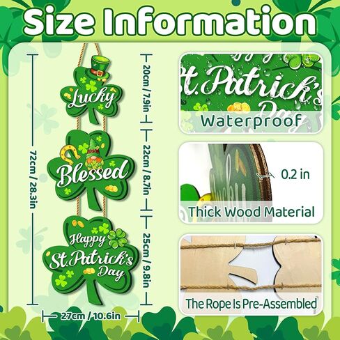 ديكورات باب يوم القديس باتريك، علامة باب خشبية سعيدة لعيد القديس باتريك، شماعة باب شامروك ديكور يوم القديس باتريك، أكاليل مباركة محظوظة للباب الأمامي، ديكورات يوم القديس باتريك داخلي وخارجي in Kuwait