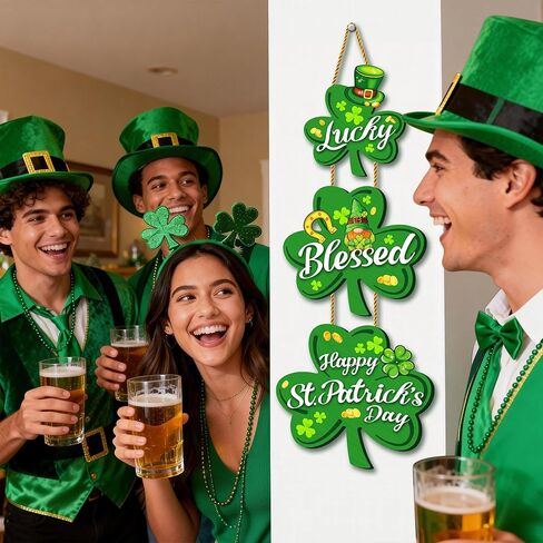 ديكورات باب يوم القديس باتريك، علامة باب خشبية سعيدة لعيد القديس باتريك، شماعة باب شامروك ديكور يوم القديس باتريك، أكاليل مباركة محظوظة للباب الأمامي، ديكورات يوم القديس باتريك داخلي وخارجي in Kuwait