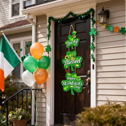 ديكورات باب يوم القديس باتريك، علامة باب خشبية سعيدة لعيد القديس باتريك، شماعة باب شامروك ديكور يوم القديس باتريك، أكاليل مباركة محظوظة للباب الأمامي، ديكورات يوم القديس باتريك داخلي وخارجي in Kuwait