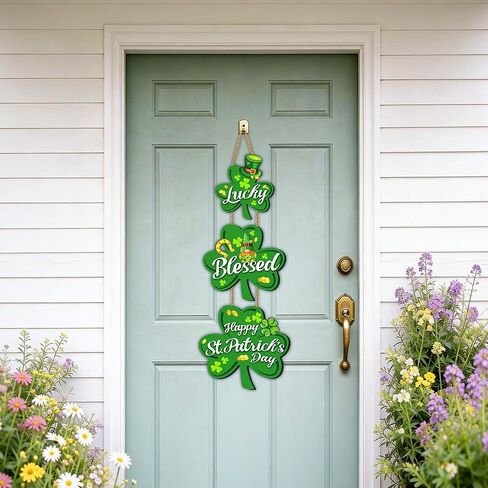 ديكورات باب يوم القديس باتريك، علامة باب خشبية سعيدة لعيد القديس باتريك، شماعة باب شامروك ديكور يوم القديس باتريك، أكاليل مباركة محظوظة للباب الأمامي، ديكورات يوم القديس باتريك داخلي وخارجي in Kuwait