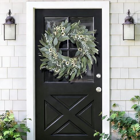 26 Inches Large Eucalyptus Spring Wreaths for Front Door,Artificial Greenery Summer Wreath with Berries White Flower Daisy,Easter Valentines Farmhouse Porch Wall Home Indoor Outdoor Décor in Saudi Arabia