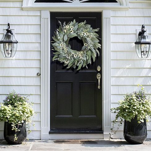 26 Inches Large Eucalyptus Spring Wreaths for Front Door,Artificial Greenery Summer Wreath with Berries White Flower Daisy,Easter Valentines Farmhouse Porch Wall Home Indoor Outdoor Décor in Saudi Arabia