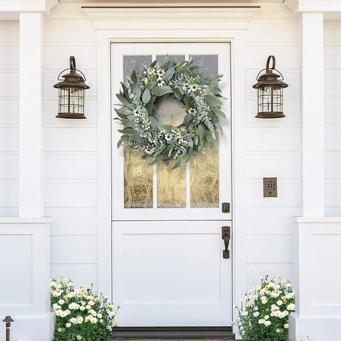 26 Inches Large Eucalyptus Spring Wreaths for Front Door,Artificial Greenery Summer Wreath with Berries White Flower Daisy,Easter Valentines Farmhouse Porch Wall Home Indoor Outdoor Décor in Saudi Arabia