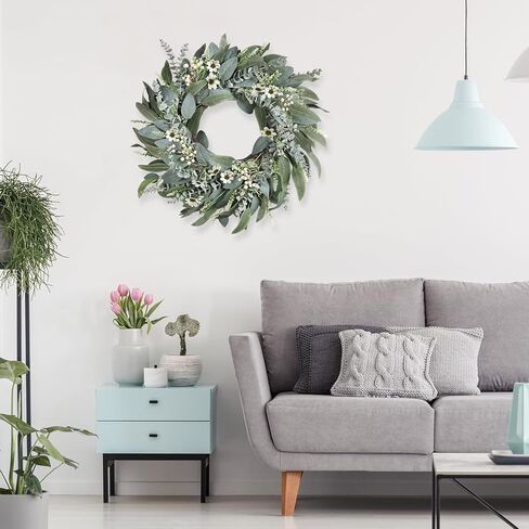 26 Inches Large Eucalyptus Spring Wreaths for Front Door,Artificial Greenery Summer Wreath with Berries White Flower Daisy,Easter Valentines Farmhouse Porch Wall Home Indoor Outdoor Décor in Saudi Arabia