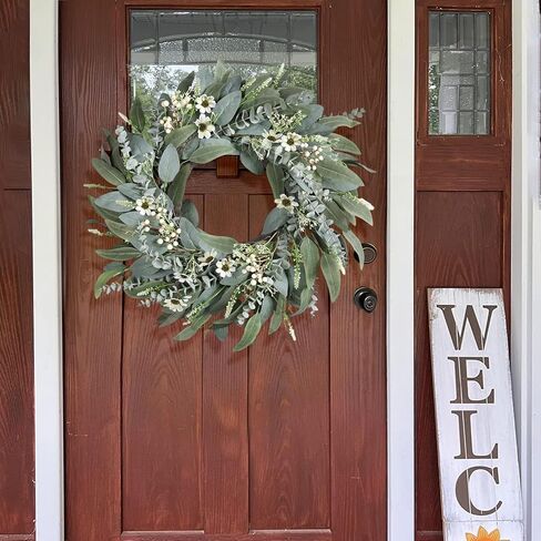 26 Inches Large Eucalyptus Spring Wreaths for Front Door,Artificial Greenery Summer Wreath with Berries White Flower Daisy,Easter Valentines Farmhouse Porch Wall Home Indoor Outdoor Décor in Saudi Arabia