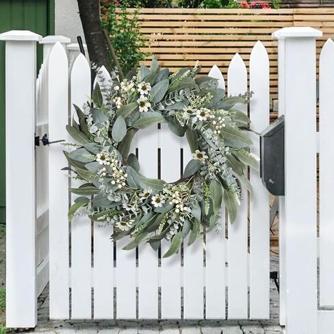 26 Inches Large Eucalyptus Spring Wreaths for Front Door,Artificial Greenery Summer Wreath with Berries White Flower Daisy,Easter Valentines Farmhouse Porch Wall Home Indoor Outdoor Décor in Saudi Arabia