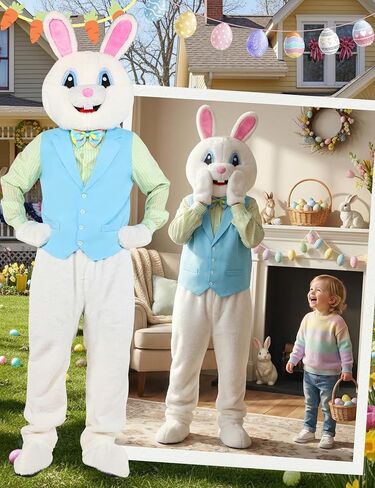 أرنب عيد الفصح زي الكبار أرنب التميمة الزي ديلوكس 5 قطعة الأرانب نيسيي البدلة حجم كبير للرجال النساء الطرف تأثيري in Kuwait