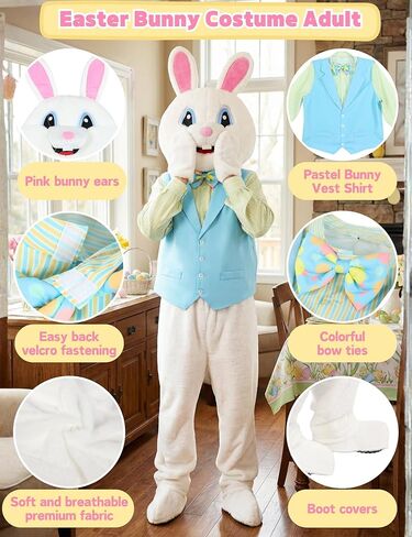 أرنب عيد الفصح زي الكبار أرنب التميمة الزي ديلوكس 5 قطعة الأرانب نيسيي البدلة حجم كبير للرجال النساء الطرف تأثيري in Kuwait