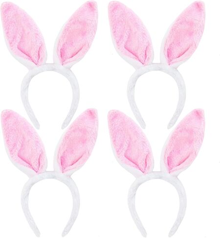 Pack of 4 - Fluffy Bunny Ears Headbands for Adults and Kids, Plush Pink Rabbit Ear Costume Accessories for Halloween, Easter Day, and Animal Themed Party Favors in Saudi Arabia