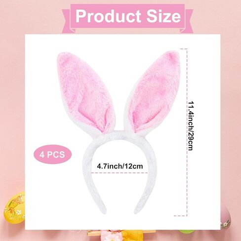 Pack of 4 - Fluffy Bunny Ears Headbands for Adults and Kids, Plush Pink Rabbit Ear Costume Accessories for Halloween, Easter Day, and Animal Themed Party Favors in Saudi Arabia