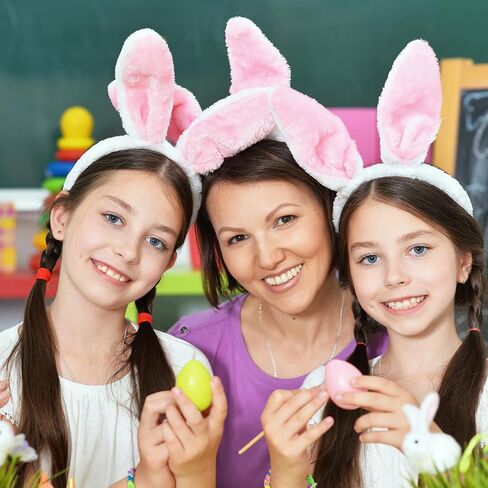 Pack of 4 - Fluffy Bunny Ears Headbands for Adults and Kids, Plush Pink Rabbit Ear Costume Accessories for Halloween, Easter Day, and Animal Themed Party Favors in Saudi Arabia