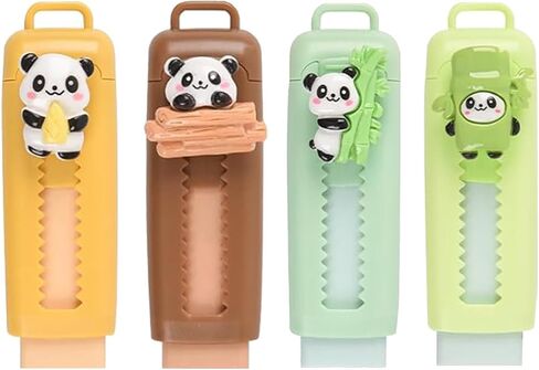 4 Pcs Cute Panda Retractable Erasers, Cartoon Rubber Push-Pull Eraser Panda Pencil Erasers for Kids Boys Girls Students School Office Supply Stationery Classroom Gifts in Saudi Arabia