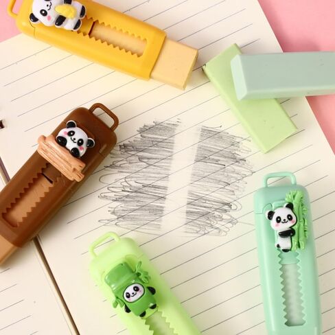 4 Pcs Cute Panda Retractable Erasers, Cartoon Rubber Push-Pull Eraser Panda Pencil Erasers for Kids Boys Girls Students School Office Supply Stationery Classroom Gifts in Saudi Arabia