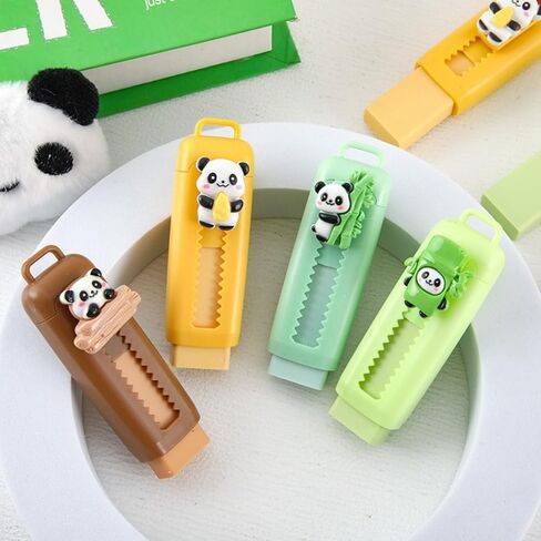 4 Pcs Cute Panda Retractable Erasers, Cartoon Rubber Push-Pull Eraser Panda Pencil Erasers for Kids Boys Girls Students School Office Supply Stationery Classroom Gifts in Saudi Arabia